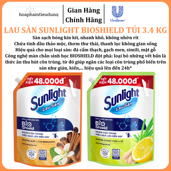  Nước lau sàn Sunlight BIOSHIELD Ngăn côn trùng hiệu quả Túi 3.4 Kg 