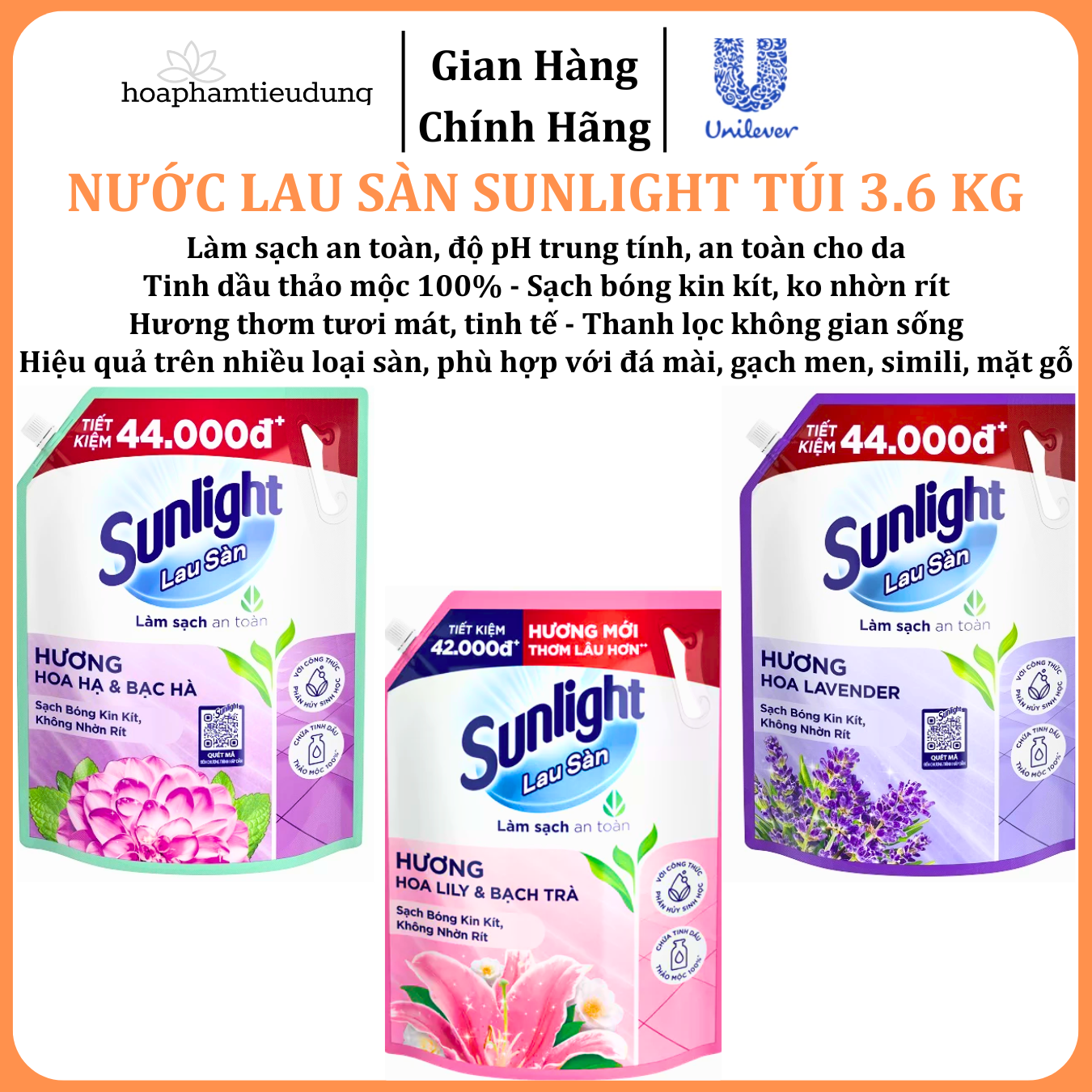  Nước Lau Sàn Sunlight Tinh Dầu Thảo Mộc Sạch Bóng Túi 3.6 Kg 
