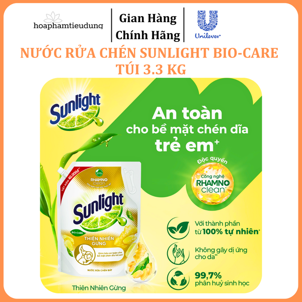  Nước rửa chén Sunlight Bio-care với thành phần từ 100% tự nhiên Túi 3.3 kg 