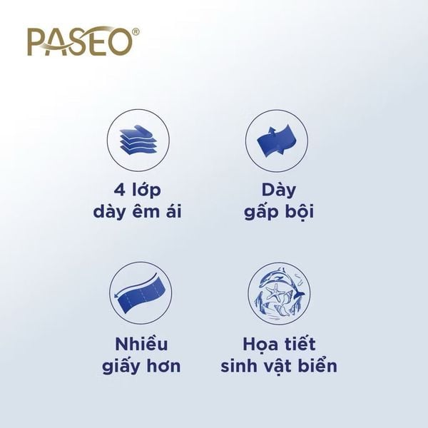  [Lốc 10 Cuộn] Giấy Vệ Sinh PASEO Dolphin Tan Nhanh Trong Nước Không Gây Tắc An Toàn Cho Da (4 Lớp) 