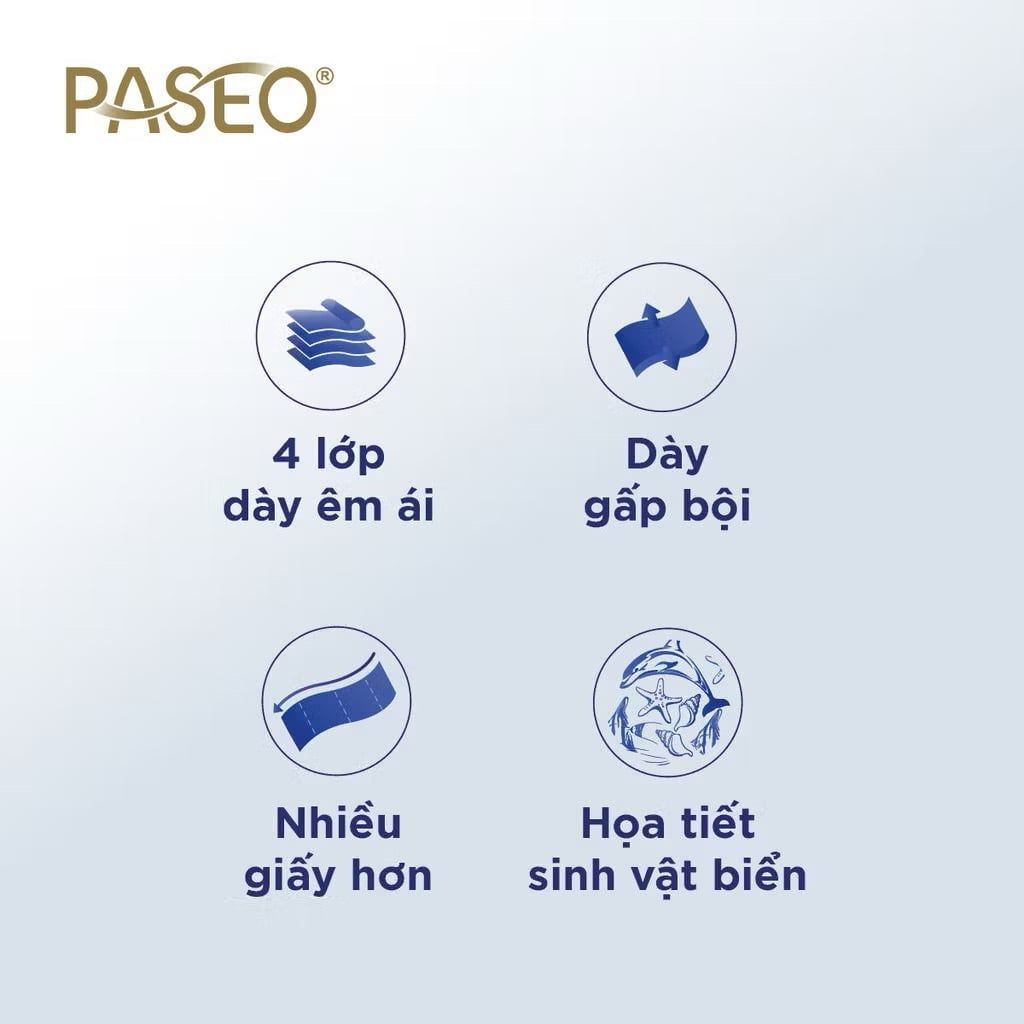  [Lốc 10 Cuộn] Giấy Vệ Sinh PASEO Dolphin Tan Nhanh Trong Nước Không Gây Tắc An Toàn Cho Da (4 Lớp) 