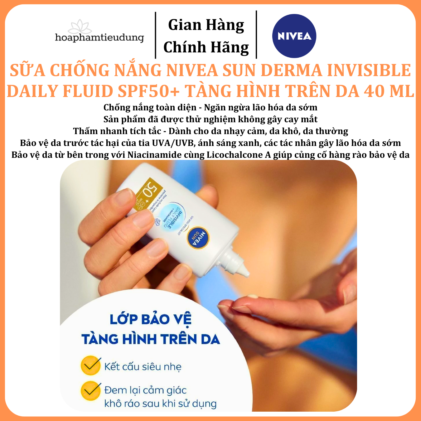  Sữa Chống Nắng NIVEA SUN Derma Invisible Daily Fluid SPF50+ Tàng Hình Trên Da 40 ml 