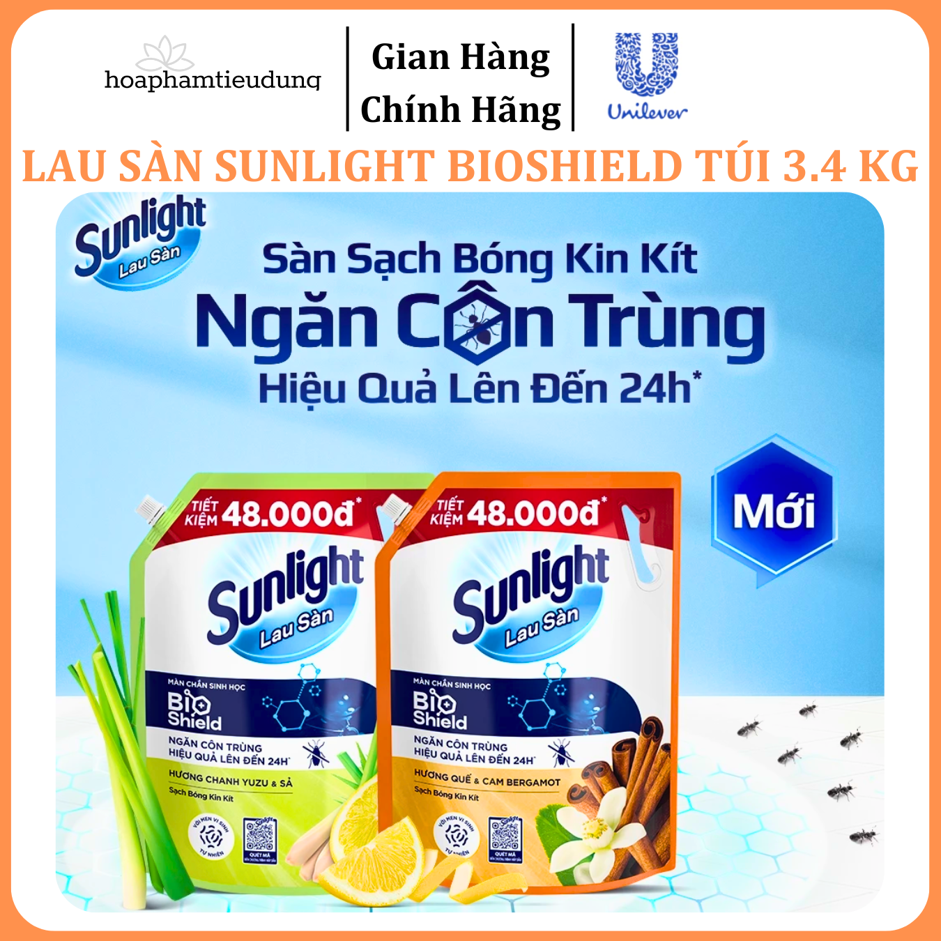  Nước lau sàn Sunlight BIOSHIELD Ngăn côn trùng hiệu quả Túi 3.4 Kg 