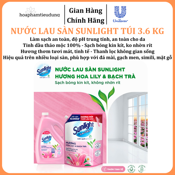  Nước Lau Sàn Sunlight Tinh Dầu Thảo Mộc Sạch Bóng Túi 3.6 Kg 