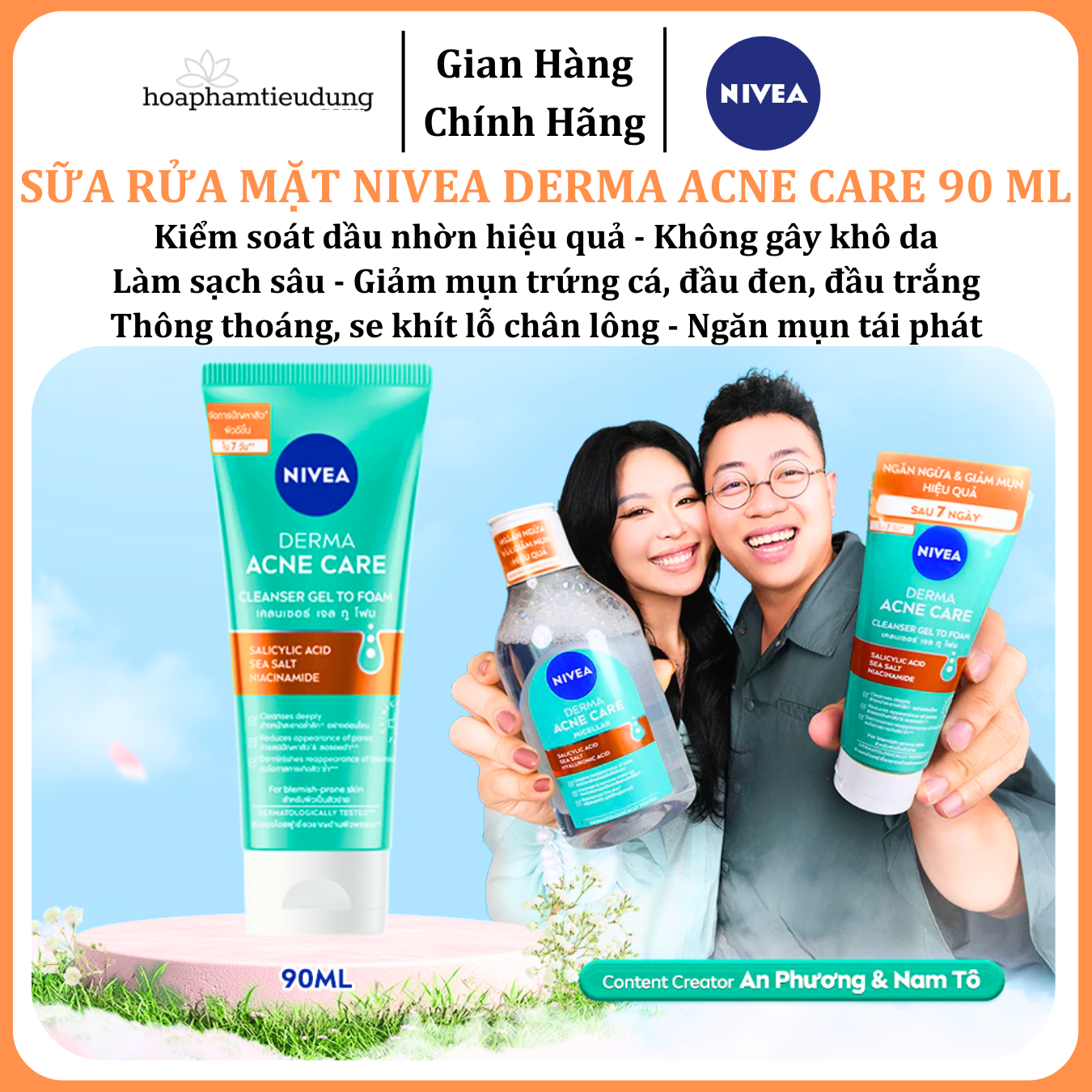  Sữa Rửa Mặt NIVEA Derma Acne Care Gel Tạo Bọt Sạch Sâu Giảm Mụn 90 ml 