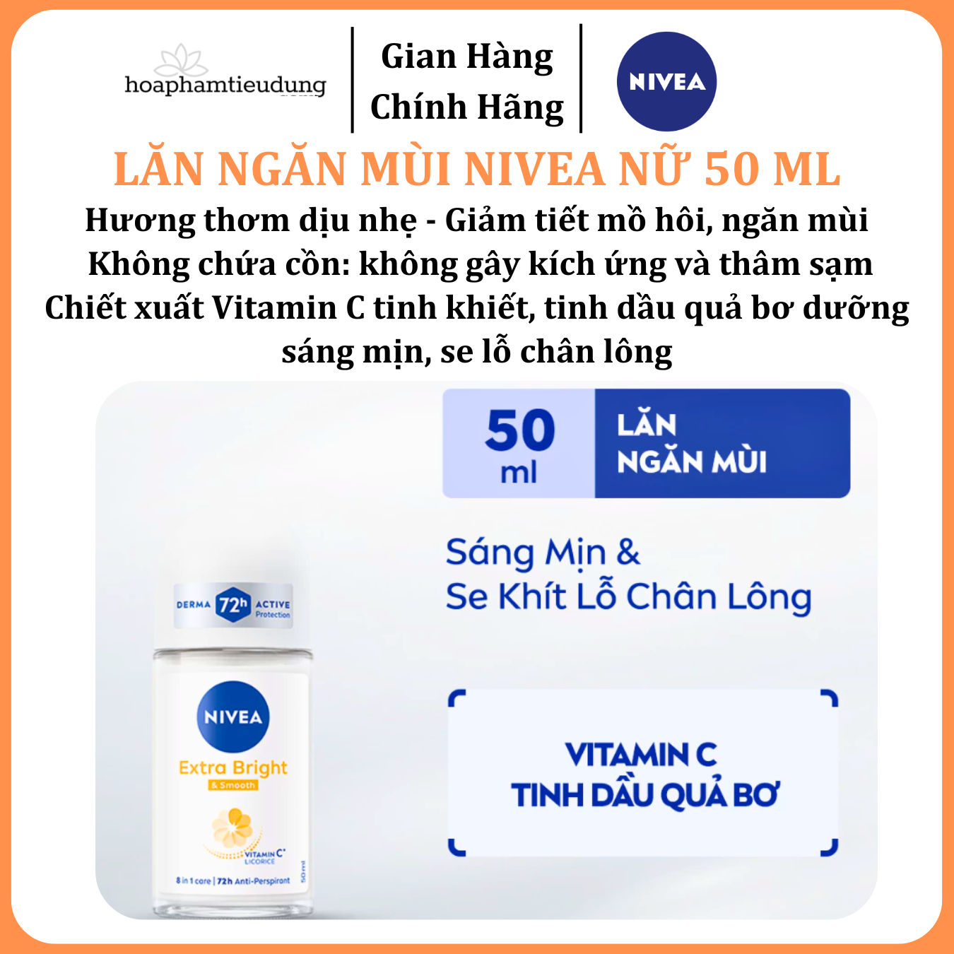  Lăn Ngăn Mùi NIVEA nữ Sáng Mịn | Mờ Thâm | Se Khít Lỗ Chân Lông | Tươi mát | Khô thoáng | Ngăn vệt ố 50 ml 