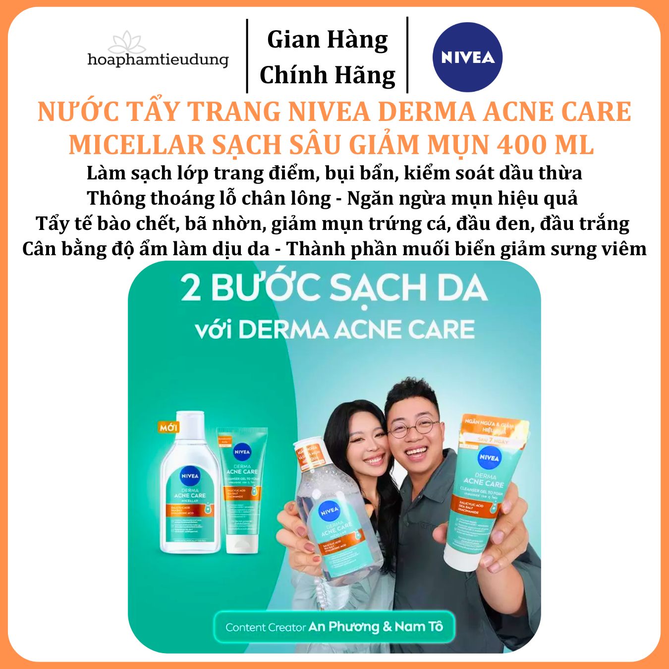  Nước Tẩy Trang NIVEA Derma Acne Care Micellar Sạch Sâu Giảm Mụn 400 ml 