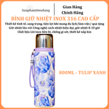  Bình giữ nhiệt Inox 316 in hình họa tiết đẹp mắt có quai treo siêu bền 300ml, 650ml, 800ml 