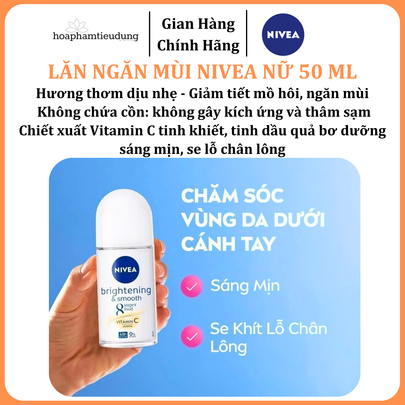  Lăn Ngăn Mùi NIVEA nữ Sáng Mịn | Mờ Thâm | Se Khít Lỗ Chân Lông | Tươi mát | Khô thoáng | Ngăn vệt ố 50 ml 