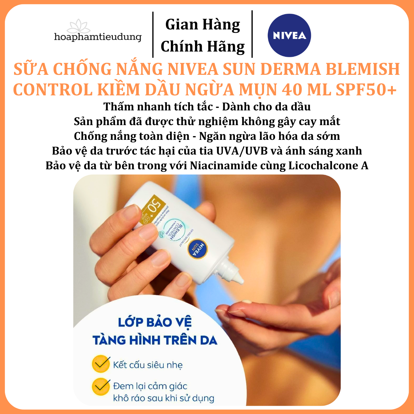  Sữa Chống Nắng NIVEA SUN Derma Blemish Control Kiềm Dầu Ngừa Mụn 40 ml SPF50+ 