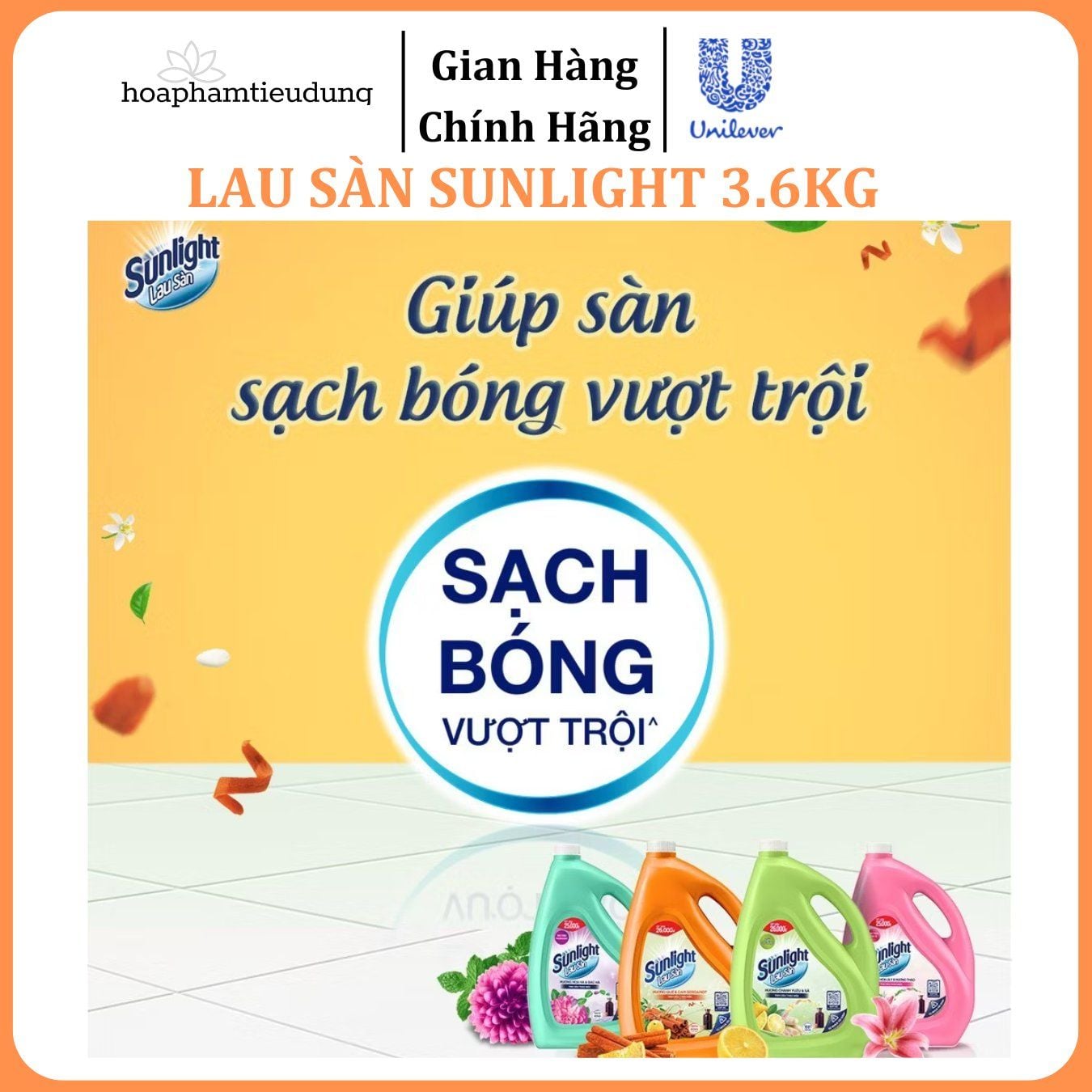  Nước lau sàn Sunlight tinh dầu thảo mộc hương hoa lily và hương thảo can 3.6kg 
