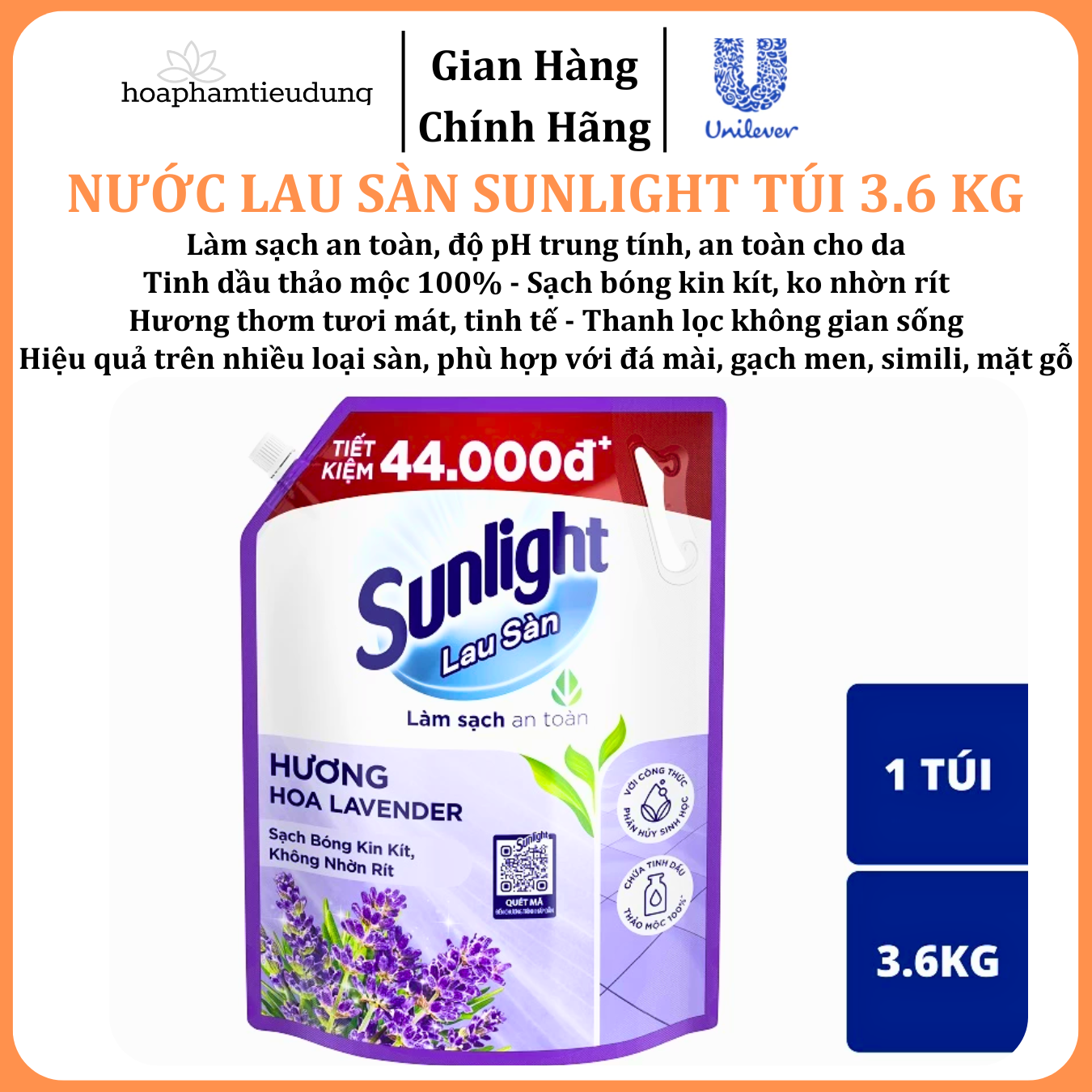  Nước Lau Sàn Sunlight Tinh Dầu Thảo Mộc Sạch Bóng Túi 3.6 Kg 