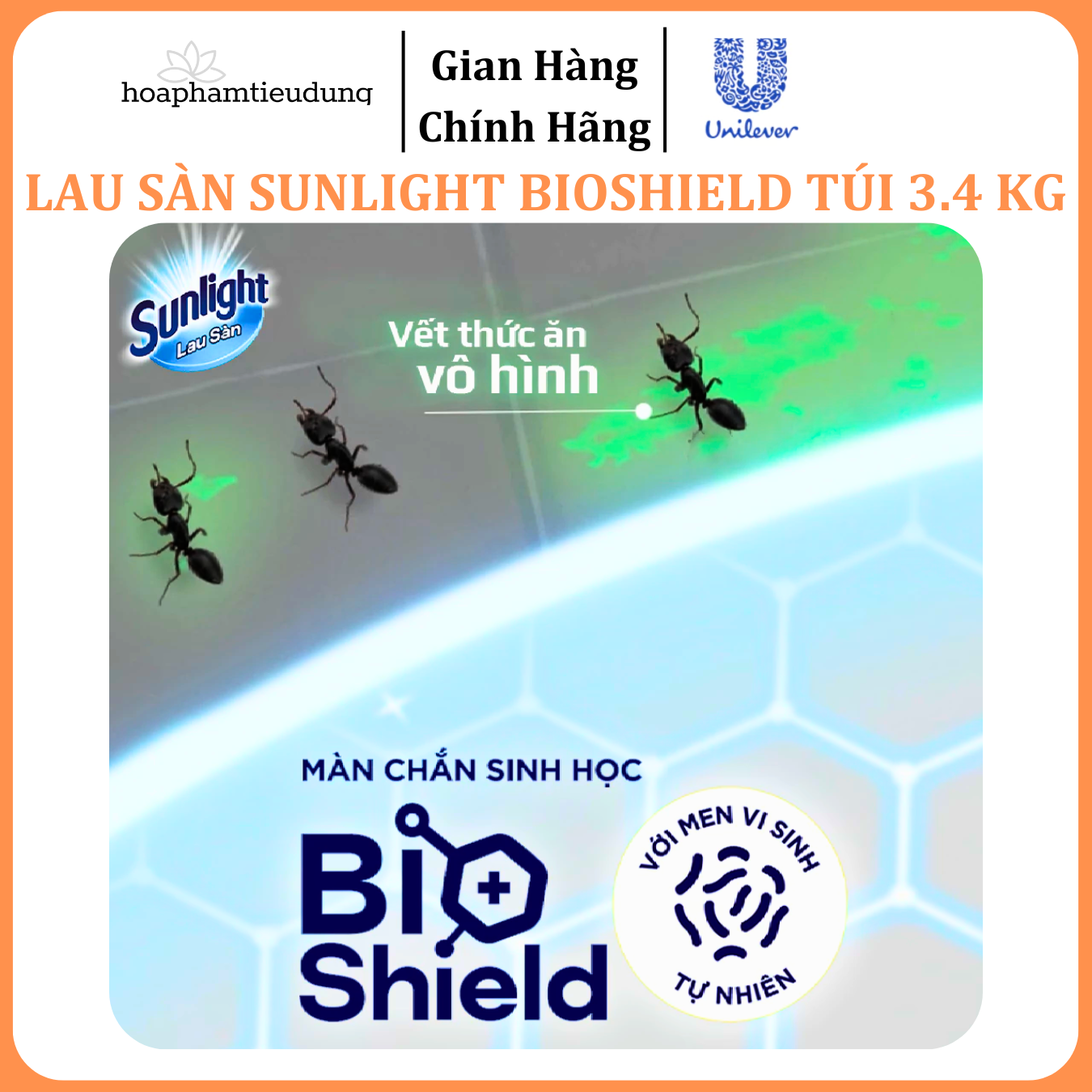  Nước lau sàn Sunlight BIOSHIELD Ngăn côn trùng hiệu quả Túi 3.4 Kg 