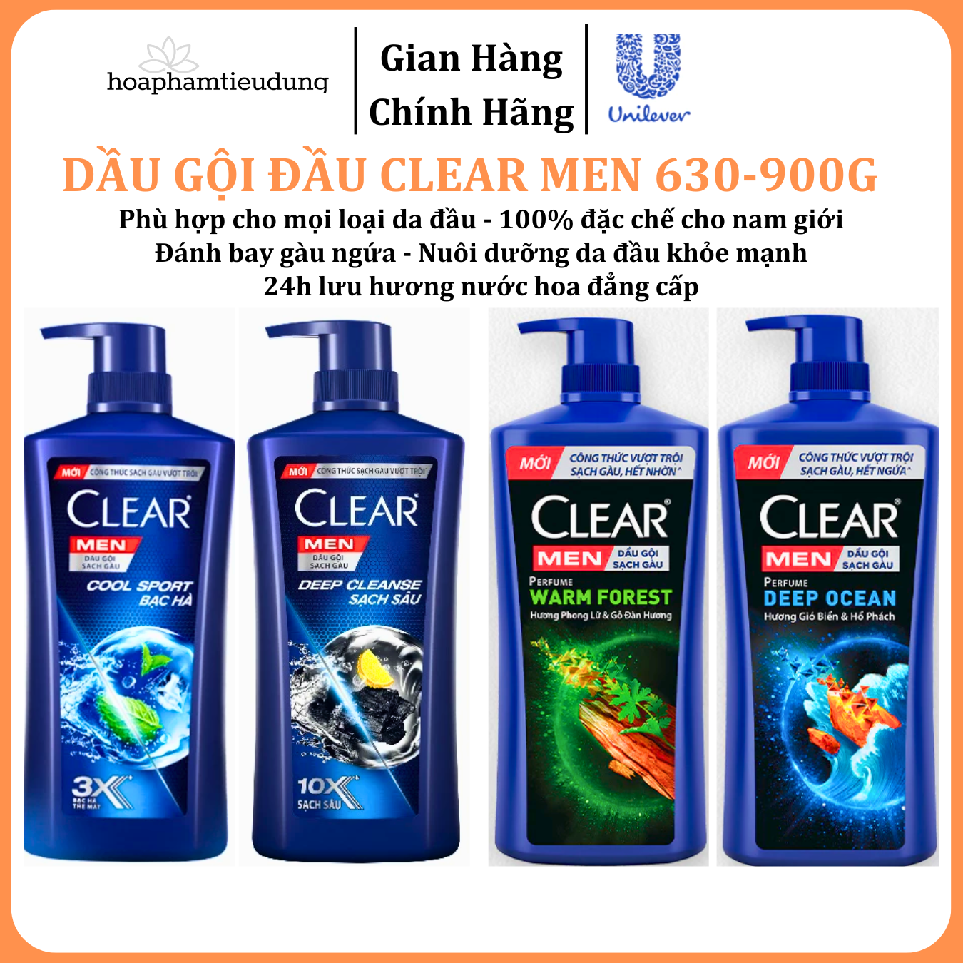  Dầu Gội Đầu cho nam Clear Men đánh bay gàu, ngứa và vi khuẩn mát lạnh cực đỉnh suốt ngày dài 600-900g 