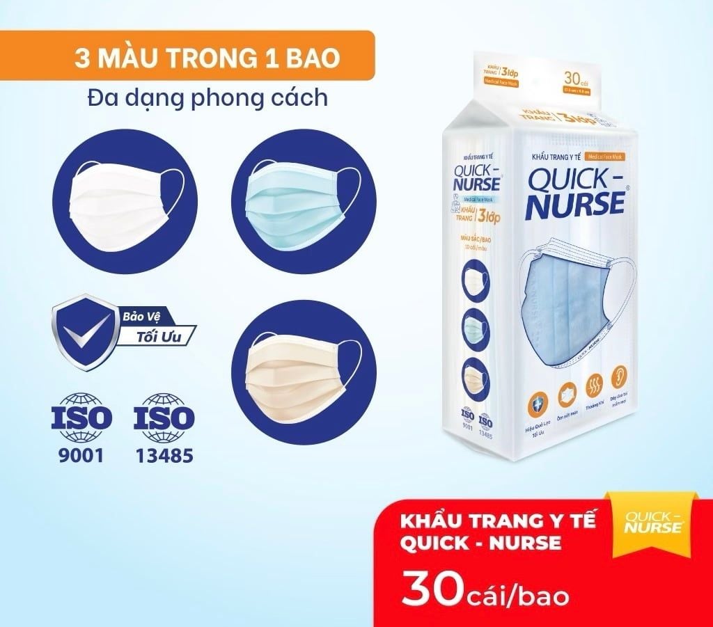  Khẩu Trang Y Tế Cao Cấp QUICK-NURSE 3 Lớp Chuẩn Y Tế, Mềm Mại, Bảo Vệ Tối ưu 