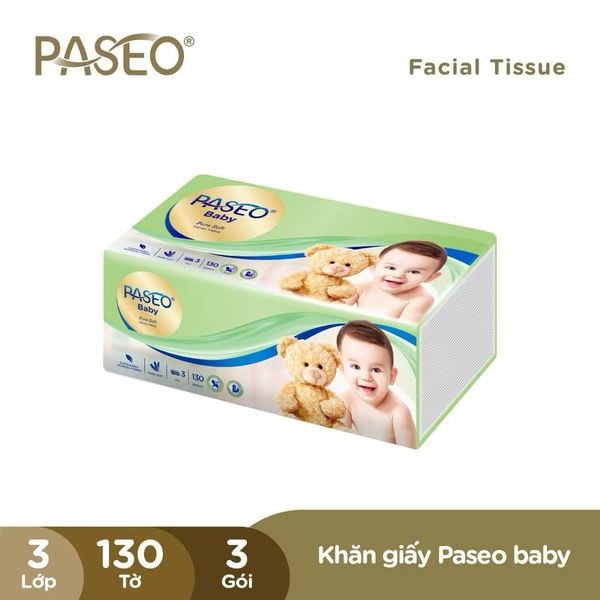  [Gói 130 Tờ] Khăn Giấy Rút Cho Bé PASEO Baby Mềm Mịn An Toàn Cho Da Nhạy Cảm (3 Lớp ) 