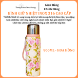  Bình giữ nhiệt Inox 316 in hình họa tiết đẹp mắt có quai treo siêu bền 300ml, 650ml, 800ml 