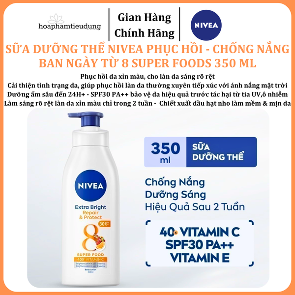  Sữa Dưỡng Thể NIVEA Phục Hồi & Chống Nắng Ban Ngày từ 8 Super Foods 350 ml 