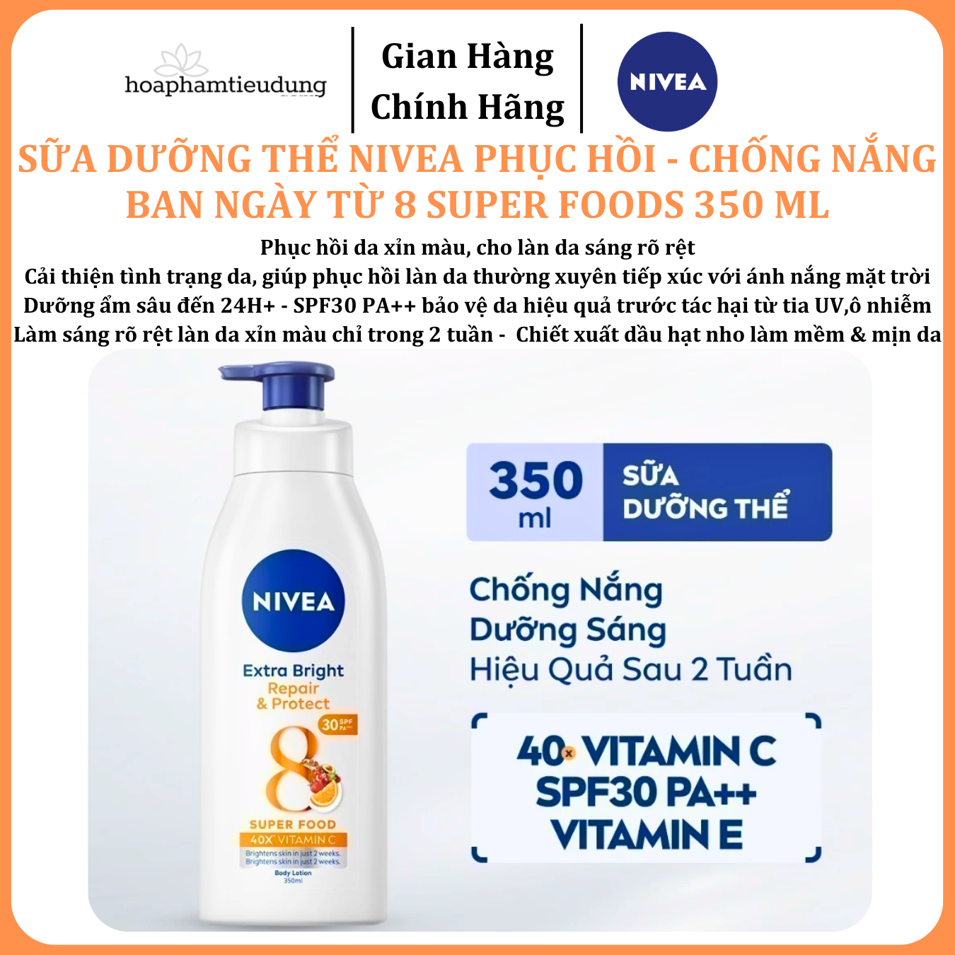  Sữa Dưỡng Thể NIVEA Phục Hồi & Chống Nắng Ban Ngày từ 8 Super Foods 350 ml 