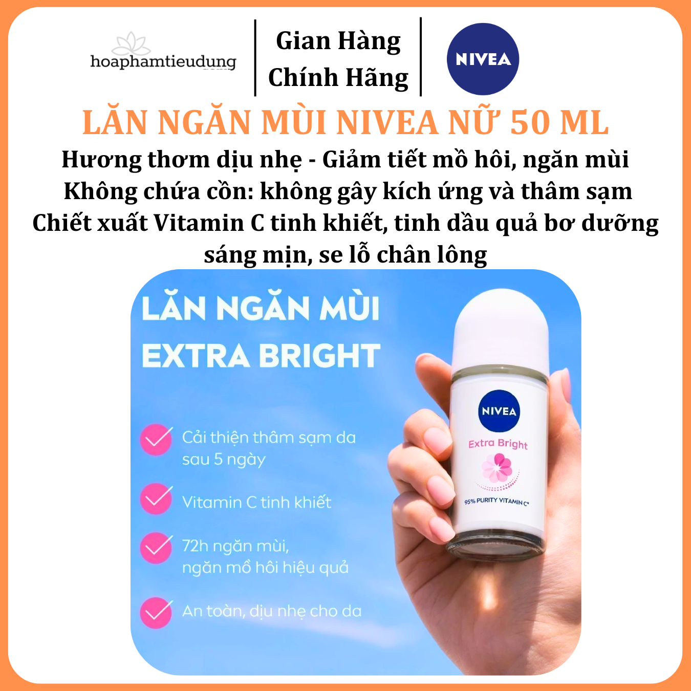  Lăn Ngăn Mùi NIVEA nữ Sáng Mịn | Mờ Thâm | Se Khít Lỗ Chân Lông | Tươi mát | Khô thoáng | Ngăn vệt ố 50 ml 