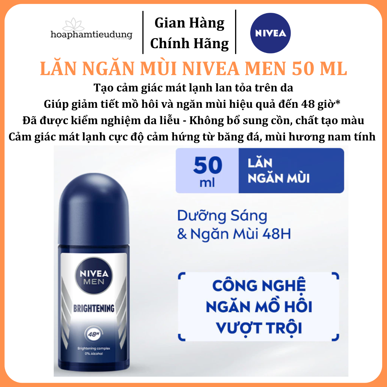 Lăn Ngăn Mùi NIVEA MEN Khô Thoáng/Sáng Da/Cool Kick Mát Lạnh 50 ml 