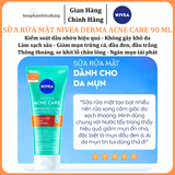  Sữa Rửa Mặt NIVEA Derma Acne Care Gel Tạo Bọt Sạch Sâu Giảm Mụn 90 ml 