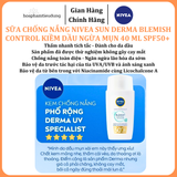  Sữa Chống Nắng NIVEA SUN Derma Blemish Control Kiềm Dầu Ngừa Mụn 40 ml SPF50+ 