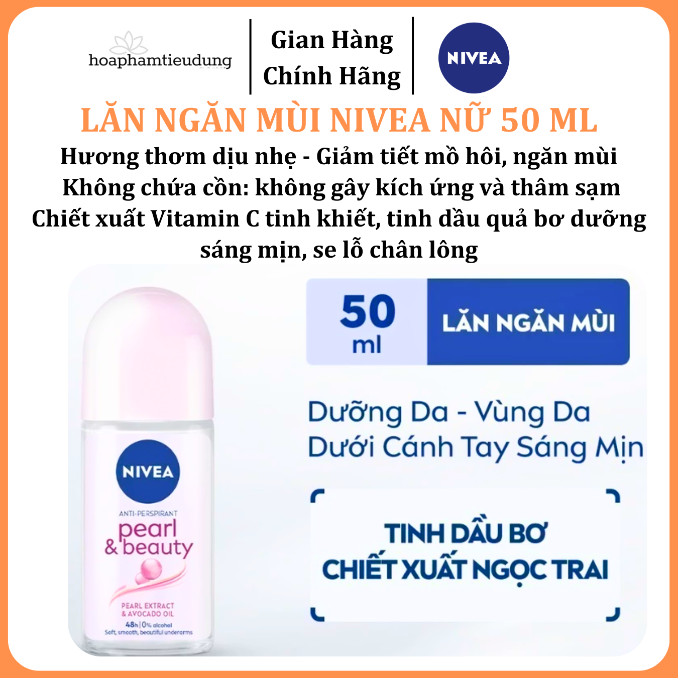  Lăn Ngăn Mùi NIVEA nữ Sáng Mịn | Mờ Thâm | Se Khít Lỗ Chân Lông | Tươi mát | Khô thoáng | Ngăn vệt ố 50 ml 