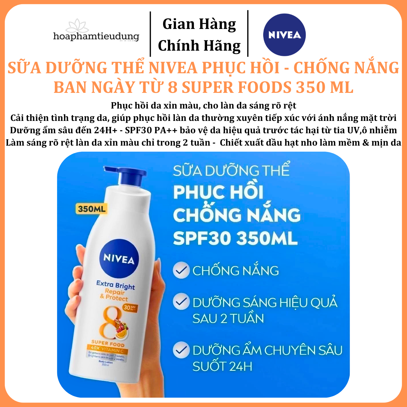  Sữa Dưỡng Thể NIVEA Phục Hồi & Chống Nắng Ban Ngày từ 8 Super Foods 350 ml 