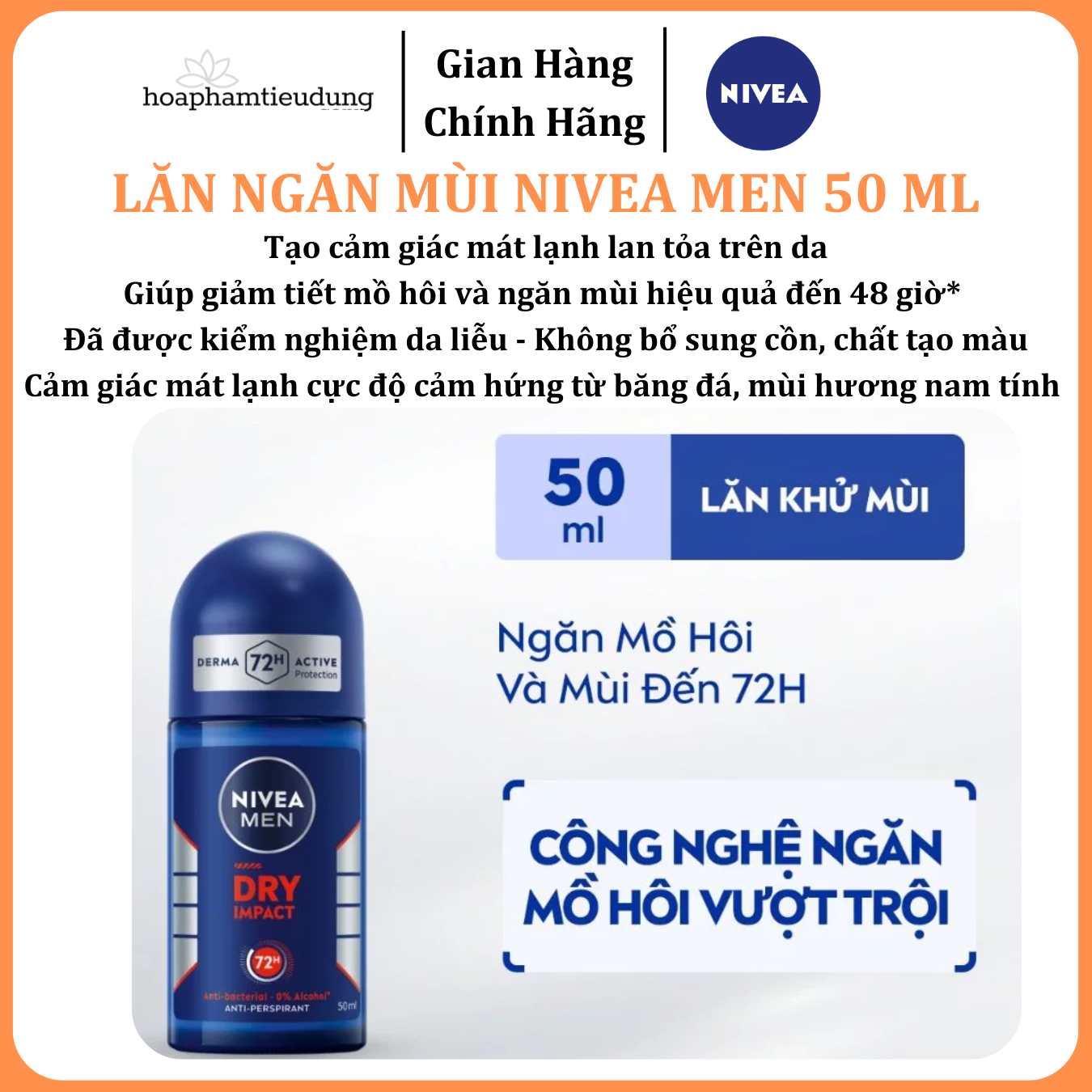  Lăn Ngăn Mùi NIVEA MEN Khô Thoáng/Sáng Da/Cool Kick Mát Lạnh 50 ml 