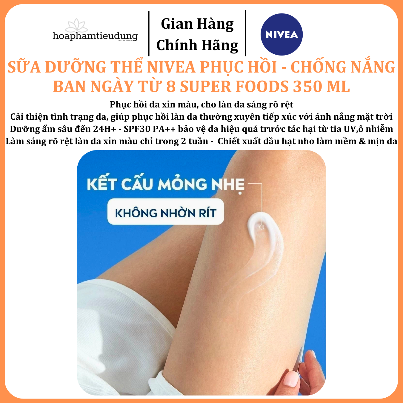  Sữa Dưỡng Thể NIVEA Phục Hồi & Chống Nắng Ban Ngày từ 8 Super Foods 350 ml 