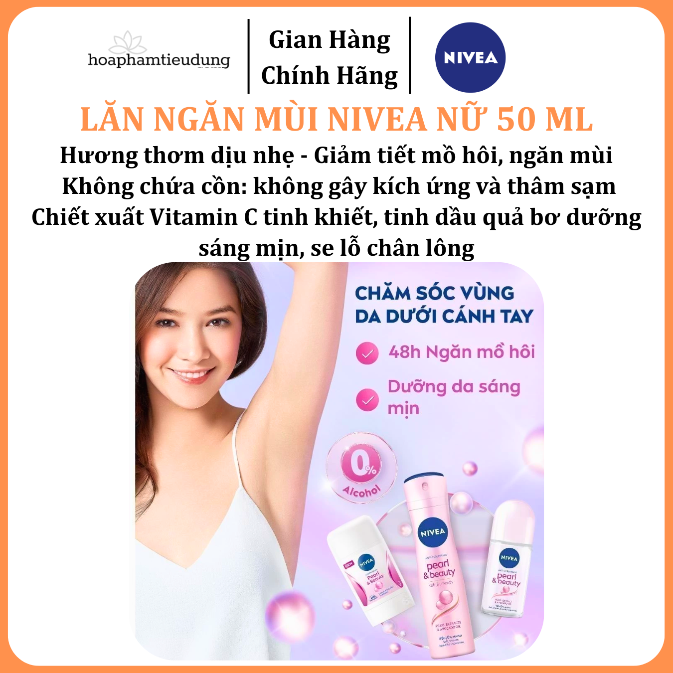  Lăn Ngăn Mùi NIVEA nữ Sáng Mịn | Mờ Thâm | Se Khít Lỗ Chân Lông | Tươi mát | Khô thoáng | Ngăn vệt ố 50 ml 