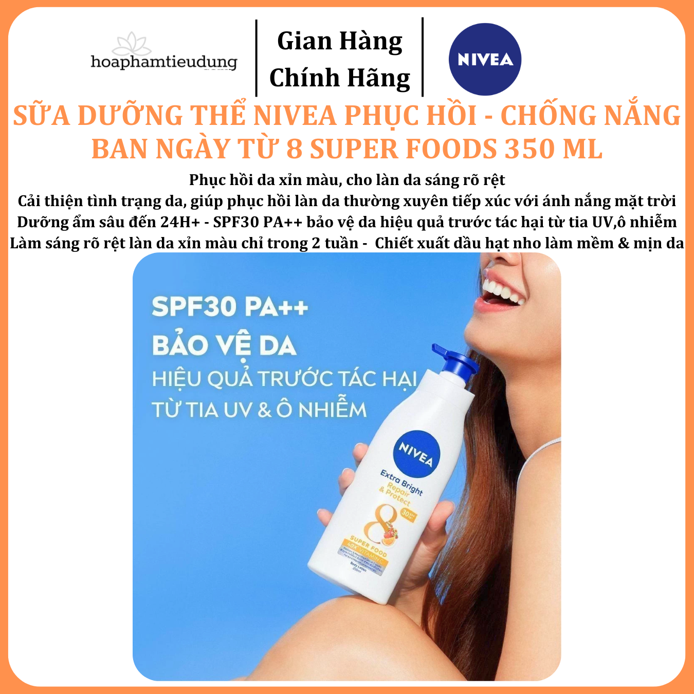 Sữa Dưỡng Thể NIVEA Phục Hồi & Chống Nắng Ban Ngày từ 8 Super Foods 350 ml 