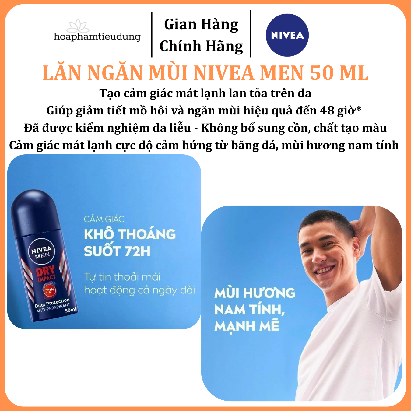  Lăn Ngăn Mùi NIVEA MEN Khô Thoáng/Sáng Da/Cool Kick Mát Lạnh 50 ml 
