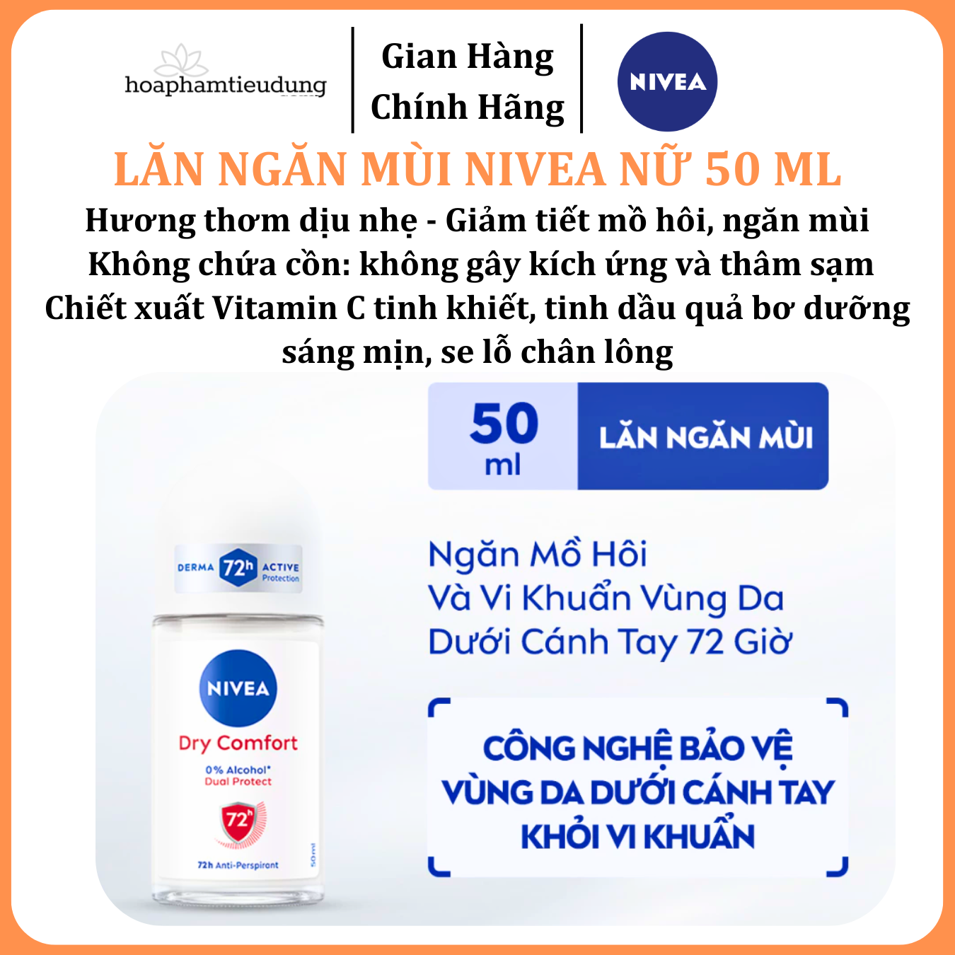  Lăn Ngăn Mùi NIVEA nữ Sáng Mịn | Mờ Thâm | Se Khít Lỗ Chân Lông | Tươi mát | Khô thoáng | Ngăn vệt ố 50 ml 