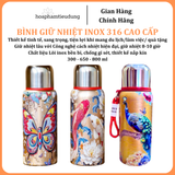  Bình giữ nhiệt Inox 316 in hình họa tiết đẹp mắt có quai treo siêu bền 300ml, 650ml, 800ml 