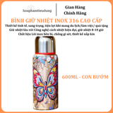  Bình giữ nhiệt Inox 316 in hình họa tiết đẹp mắt có quai treo siêu bền 300ml, 650ml, 800ml 