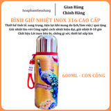  Bình giữ nhiệt Inox 316 in hình họa tiết đẹp mắt có quai treo siêu bền 300ml, 650ml, 800ml 