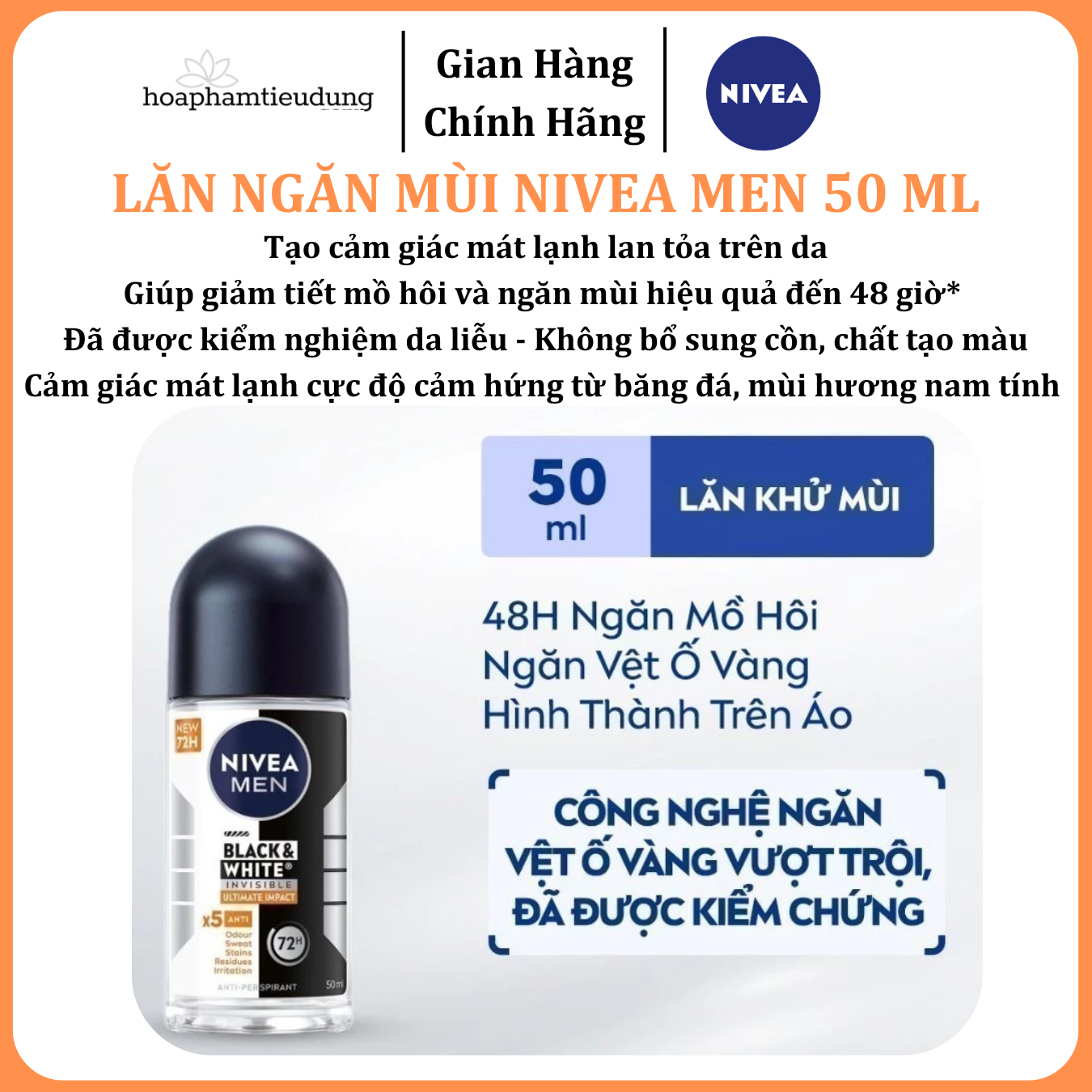  Lăn Ngăn Mùi NIVEA MEN Khô Thoáng/Sáng Da/Cool Kick Mát Lạnh 50 ml 