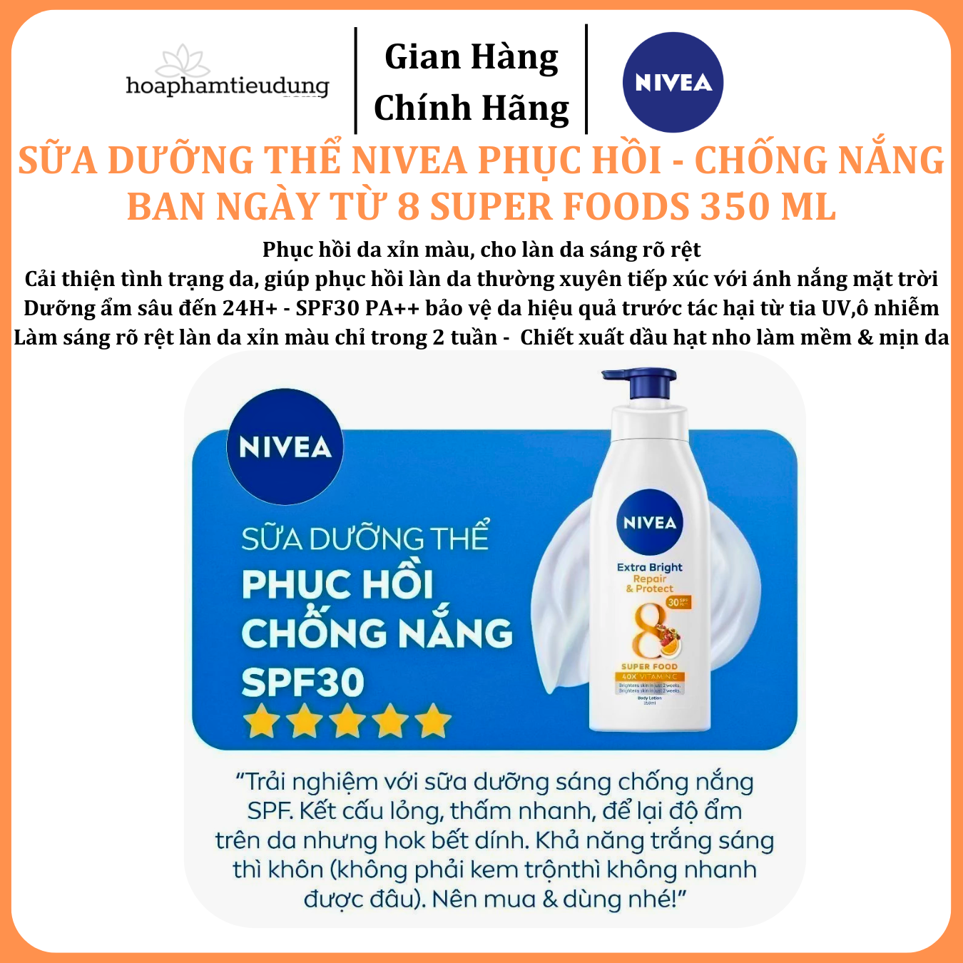  Sữa Dưỡng Thể NIVEA Phục Hồi & Chống Nắng Ban Ngày từ 8 Super Foods 350 ml 