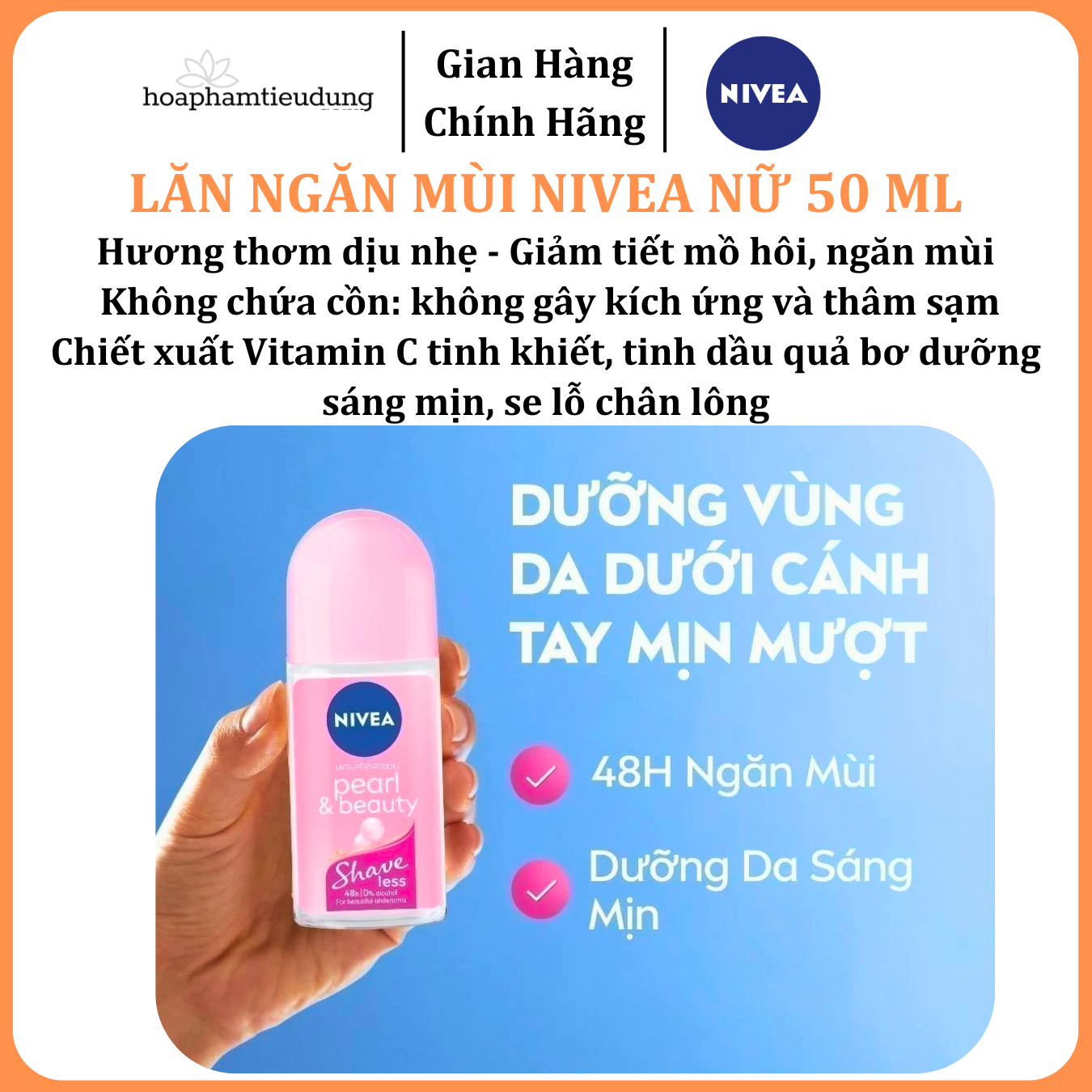  Lăn Ngăn Mùi NIVEA nữ Sáng Mịn | Mờ Thâm | Se Khít Lỗ Chân Lông | Tươi mát | Khô thoáng | Ngăn vệt ố 50 ml 