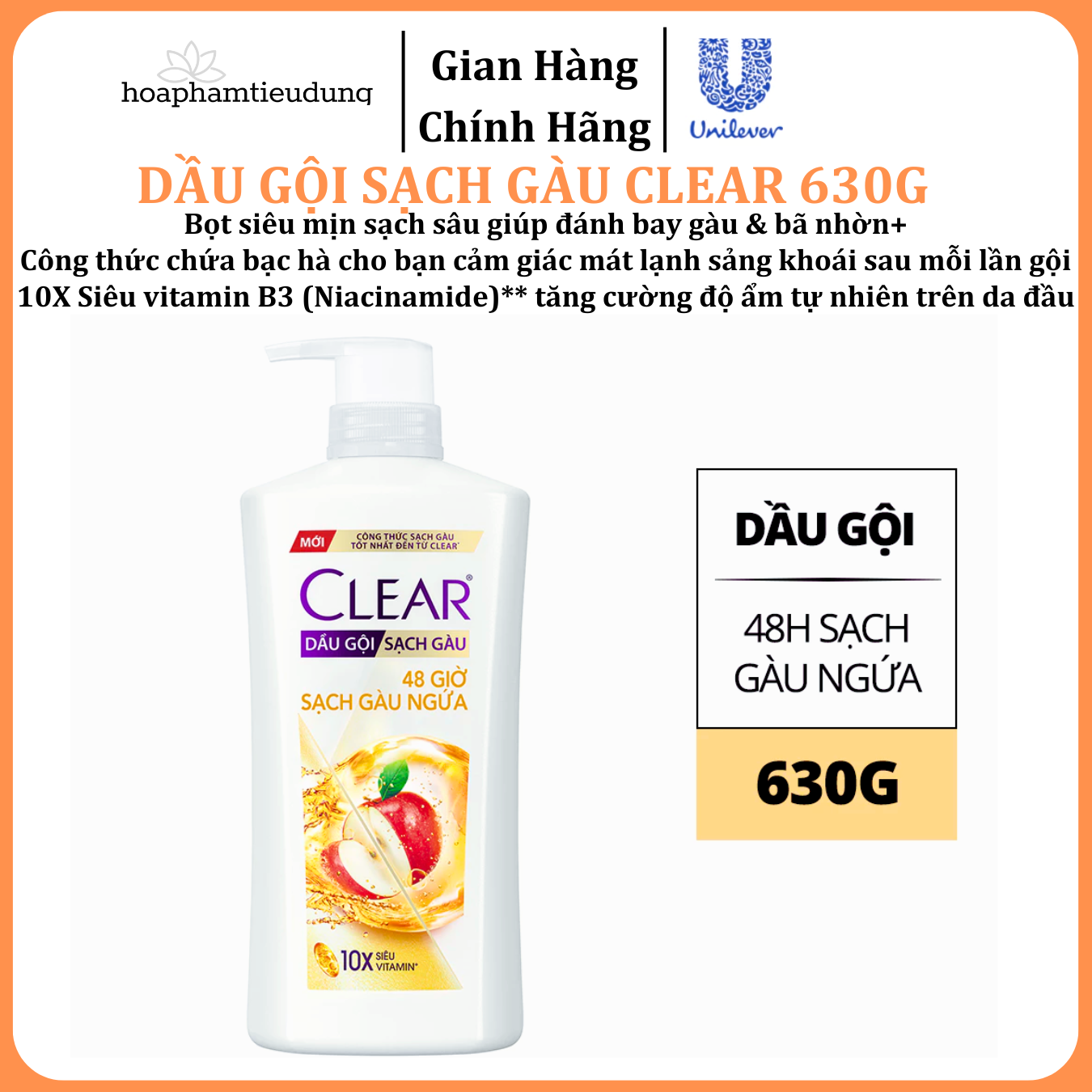  Dầu gội sạch gàu Clear đánh bay gàu & nhờn ngứa, sảng khoái cả ngày dài 630g 