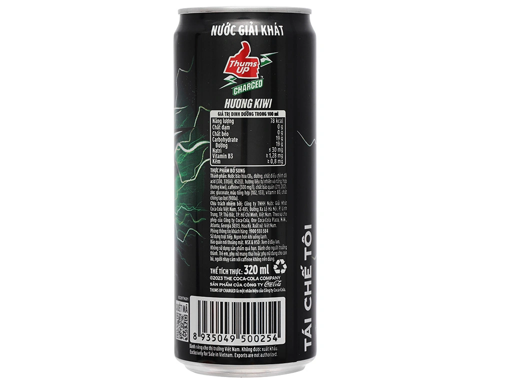  Nước Tăng Lực Giải Khát Thums Up Hương Kiwi 320ml/Lon 