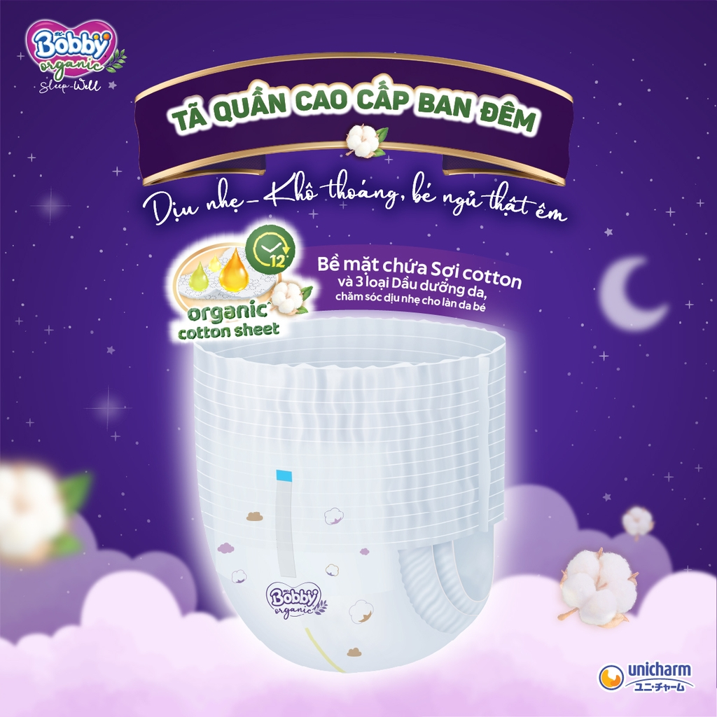  Tã quần Ban Đêm Cao Cấp Bobby Sleep-Well dịu nhẹ khô thoáng 