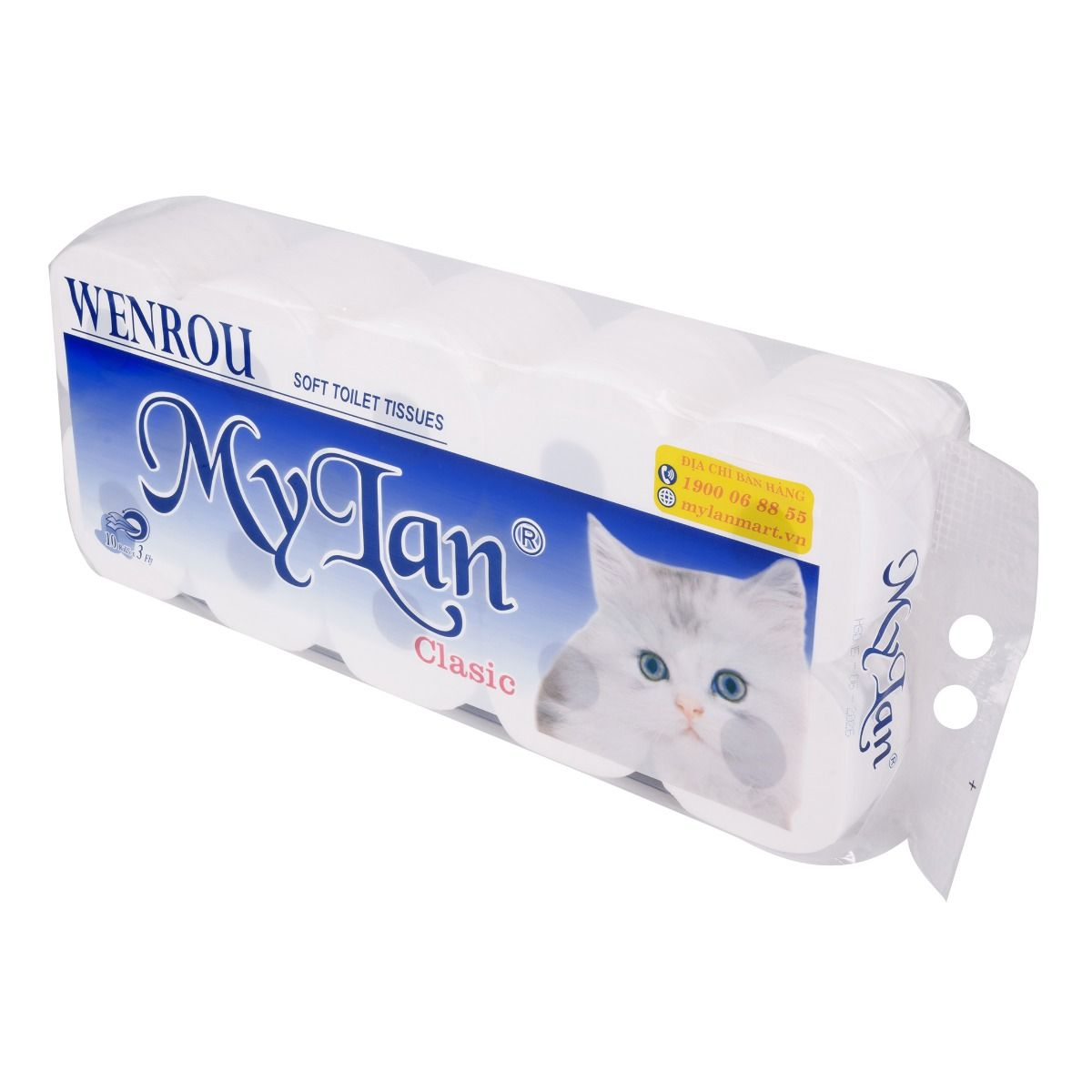  Giấy vệ sinh Mylan mèo xanh có lõi 10 cuộn/lốc 