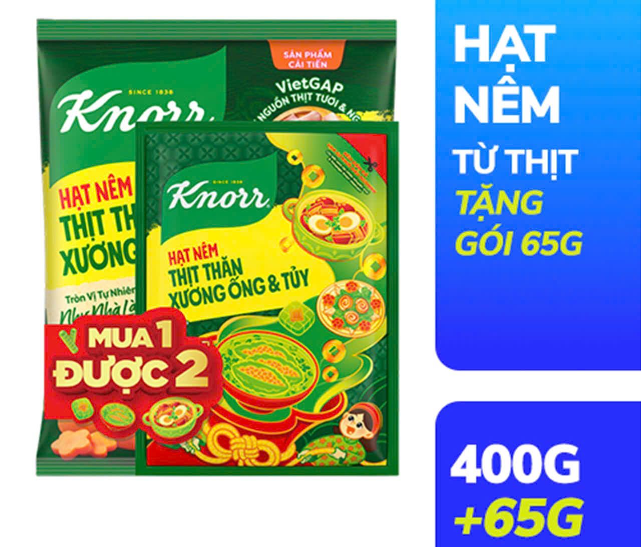  Hạt nêm Knorr Thịt Thăn, Xương Ống & Tủy 400g - Tặng Knorr Thịt thăn xương ống 65g 