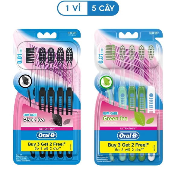  Bàn Chải ORAL-B Tinh Chất Trà Xanh/ Trà Đen - Vỉ 5 cây 