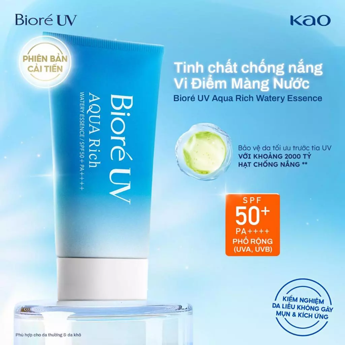  Essence Chống Nắng Màng Nước Dưỡng Ẩm Biore UV Aqua Rich Watery SPF50+/PA++++ 50g 