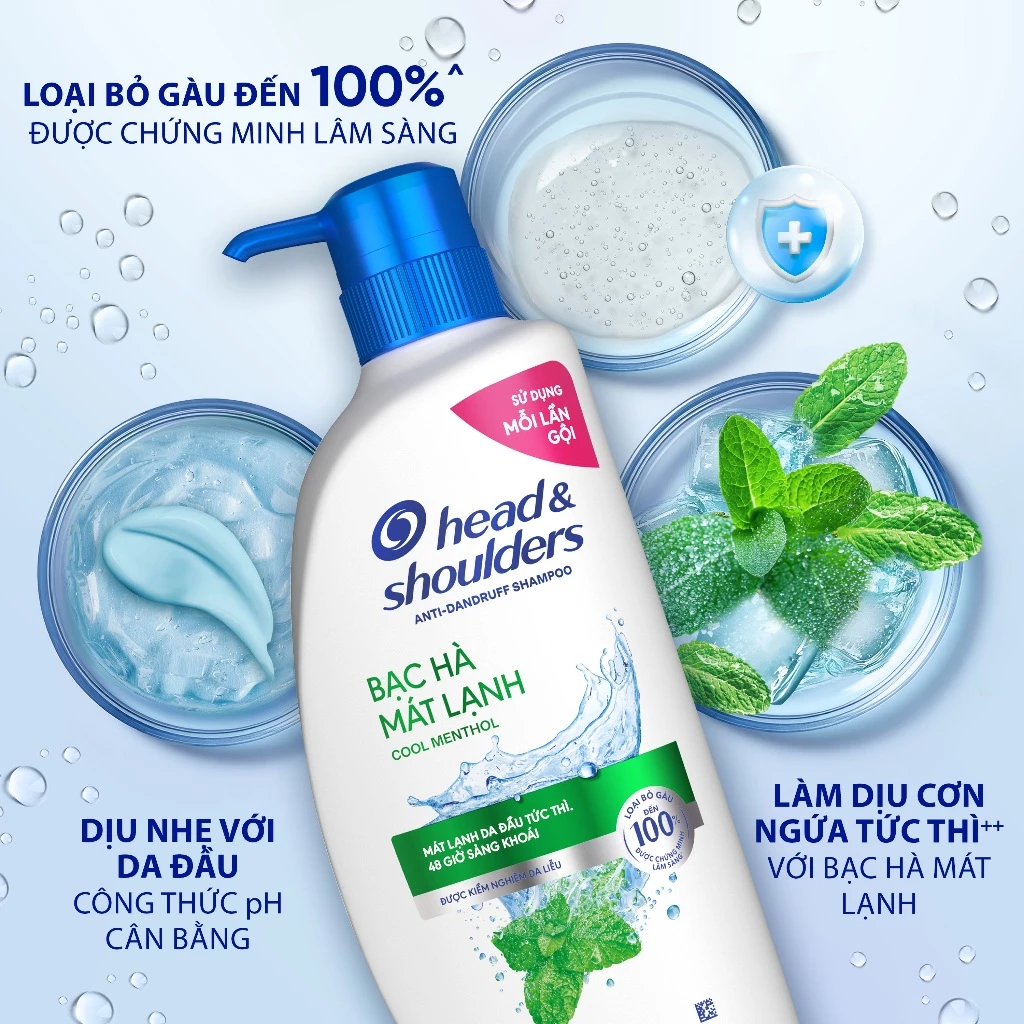  Dầu Gội Sạch Gàu HEAD&SHOULDERS Bạc Hà/ Giảm Ngứa Da Đầu/ Suôn Mềm/ Hương Chanh/ Sạch Sâu/ Làm Sạch Vi Khuẩn - Chai 625ml 