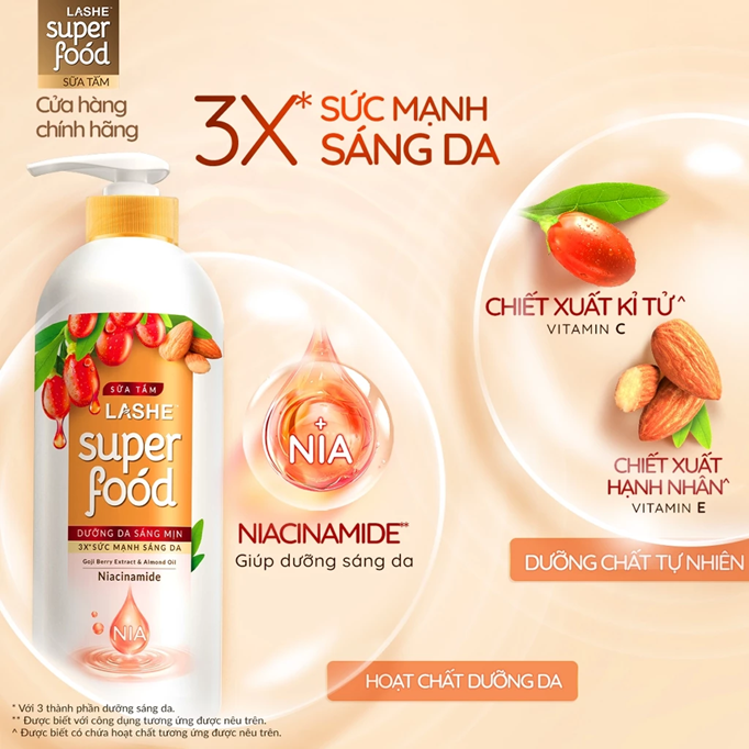  Sữa Tắm LASHE SUPERFOOD Dưỡng Da Sáng Mịn / Dưỡng Ẩm Chuyên Sâu / Dưỡng Da Tươi Trẻ 610G/ 900G/ 1.1KG 